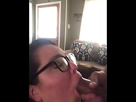 Cheating housewife sucks dick and takes facial while husband is at work.